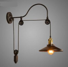 Creative Retractable pully wall lights black metal lampshade with Mirror industrial wall sconces for restaurant cafe bar bedroom