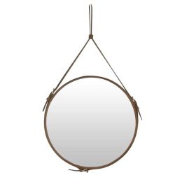 Creative Round belt hanging mirror bathroom PU leather frame makeup mirror hotel home decoration wall mirror mx3081024