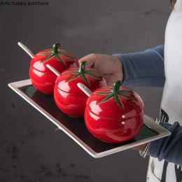 Creative tomato Ceramic seasoning jar Storage tank Kitchen storage Home Decorations With lid With a spoon kitchen jars