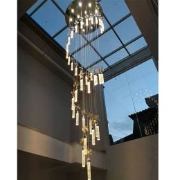 Crystal chandelier lighting Stairs Long Chandeliers Crystal Bubble Column Suspension Light Living Room Stairs Hotel Lobby Light
