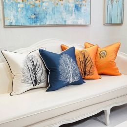 Customize Luxury Chic Cushion Cover Art Tree Pillow Cover Feather Decor Pillows Coussin For Home Cojines Decorativos Para Sofa