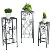 3 Pcs Metal Plant Stands Plant Shelves for Indoors and Outdoors, Cast Iron, Black XH