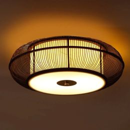 Dia 46/56cm Bamboo Knitted Ceiling Light,Japanese Asia Style Indoor Home Lighting fixture for Bedroom Dining room Living Room