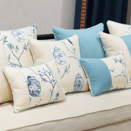 Elegant Cushion Cover Light Blue Luxury Jacquard Throw Decorative Pillows Car/Pillow Cover Housse De Coussin Home Textile Gift