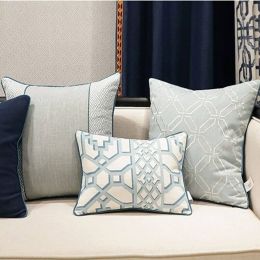 Elegant Nordic Cushion Cover Geometry Blue Luxury Jacquard Throw Decorative Pillow Car Cover Housse De Coussin Home Textile Gift