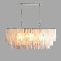 Elsa Mediterranean Pastoral 6-Light White Mother of Pearl Rectangle Large Pendant Light