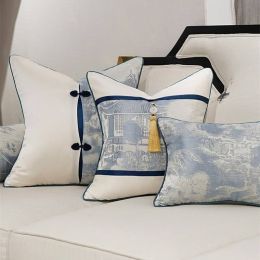 Embroidery Cushion Cover Blue Hanging Cojines Decorativos Para Sofa Throw Pillow Covers Luxury Cushions Housse De Coussin