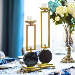 Emerald model room candlestick table decoration decoration marble metal candlestick European ornament Decorative Candle Holders