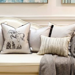 Equestrian Performance Cushion Cover Noble Grey Cushions Cojines Decorativos Para Sofa Decorative Pillows Stripe Women Coussin