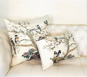 Europe 50&amp;quot; 60&amp;quot; Beige flannel  Pillowcase luxury/Elegant/Trees/Birds/Home/Sofa/Clusters/Car Decor Cushion /PillowCases