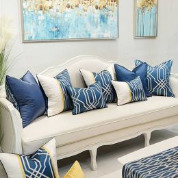 European Cushion Cover Luxury Chic Pillow Cover Blue Geometry Coussin Home Cojines Decorativos Para Sofa Housse De Coussin