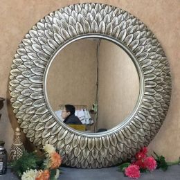 European Mirror Antique round Bathroom Mirror Feather Shape Decoration wall bathroom sinks mirror