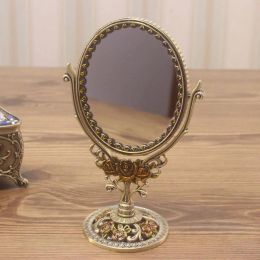 European retro vanity mirror bathroom bedroom bronze make up mirror creative metal double-sided decorative mirror wx8230930