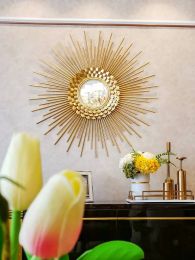 European sunglasses wall hanging decoration restaurant light luxury wall mirror wrought iron decorative mirror background wall