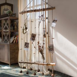 Farmhouse Decorative Photo Hanger Wall Hanging Birch Photo Display with Natural Pinecones &amp;amp; Clips