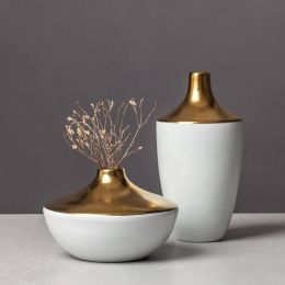 Fine mouth vase decoration hotel living room soft decoration flower arrangement hand-painted flower gifts