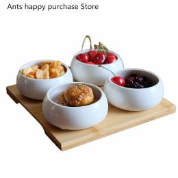 Five-piece set Fruits Platter Serving Trays Creative Ceramic Dish Plates for Snacks/Nuts/Desserts Eco Natural Bamboo Tray