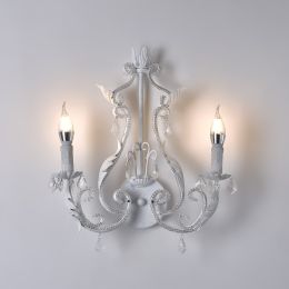 French Country Clear Crystal Beads 2-Light / 3-Light Indoor Wall Sconce in Antique White