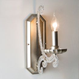 French Country Wall Light Clear Crystal Candle Indoor Wall Light 1-Light / 2-Light in Distressed Brushed Nickel