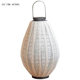 garden decor hurricane white fabric wooden lantern candle holder
