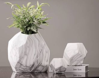 Geometric Home Decor Flower Pots Ceramic Vases Marble Grain Vein Texture Decorative Flower Vases Flowerpot Planters