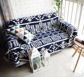 Geometry Throw Blanket Sofa Decorative Blue Bohemia Slipcover Cobertor on Sofa/Beds/Plane Travel Non-slip Stitching Blankets