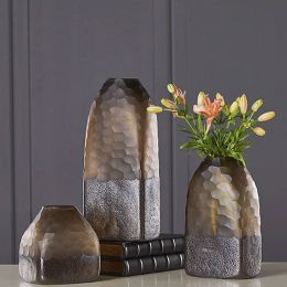 Glass Vase American Deep Brown Fish Scale Ripple Bottom Frosted Water Culture Flower Arrangement Flower Shop Decoration