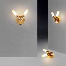 Gold V shaped Led Wall scone postmodern Led indoor lighting  Iron Contemporary G9 Led Frosted Glass shade wall fixtures Arandela
