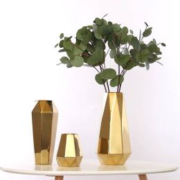 Golden ceramic vase decoration Nordic table living room creative simple home decoration flower arranger  Vaso Decorativo Vases