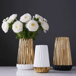Golden ceramic vase simple home living room bedroom dining table flower arrangement home decoration ornaments
