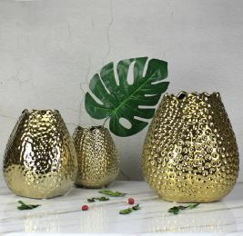Golden Vase Simple Modern Wave Open Hammer Point Ceramic Silver Vase Nordic Home Golden Flower Decoration