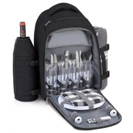 Gonex Picnic Backpack Bag for 4 Person with Insulated Cooler Compartment, Fleece Blanket, Detachable Wine Holder, Cutlery Set