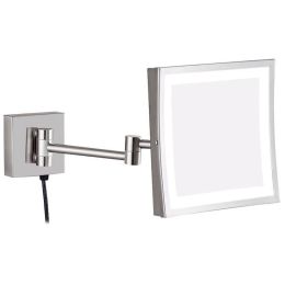 3x Magnifying Vanity Lighted Makeup Mirror with led Lights and Magnification, Bathroom Square Shaving Wall Mirrors Nickel
