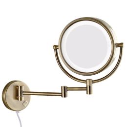 Bath Wall Makeup Mirror with led Lights and 10X Magnifying Dual Extend Arm Folding Shaving Mirrors Dual Sided Antique