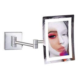 Frameless Rectangle Glamour LED Lighted 3X Magnifying Makeup Mirrors Wall Mounted Bathroom Shaving Mirror Chrome Polished