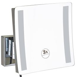 Led Lighted 3X Magnifying High Clear Makeup Mirrors Square Wall Mounted Chrome Round Mirrors with Double Extended Arms