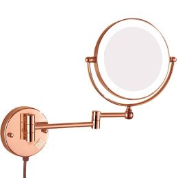 Lighted Magnification Wall Mount Bathroom Makeup Mirror Swivel Extendable Mirrors with Electrical Plug, Magnifying 10x 7x