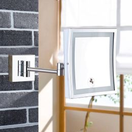 Wall Mounted Magnifying Bathroom Led Lighted illuminated Makeup Mirror Framed Square Extendable Shaving Mirrors Chrome