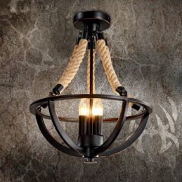 Hanglamp 3 Heads American Restaurant Cafe Ceiling Lamp Iron Rope Living Room Bedroom Bar LED Ceiling Light Fixtures