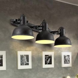 Hassen Industrial Loft Metal Round Dome Shaded Retro Indoor Sconce with Adjustable Head in Brushed Black