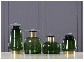 High-grade glass dried flower flower arrangement ornaments thickened Phnom Penh green copper ring transparent crafts glass vase