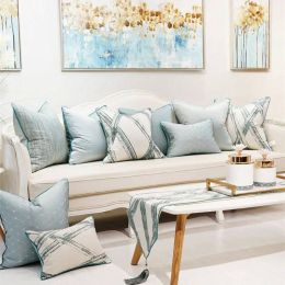 High Precision Jacquard Cushion Cover Grey Blue Cushions Pillows Chair Cover Cojines Decorativos Para Sofa Housse De Coussin
