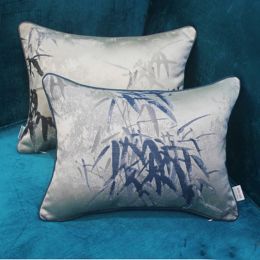 High Precision Jacquard Cushion Cover Luxury Cojines Decorativos Para Sofa Bamboo Grey Blue Noble Christmas Car Cover Home Gifts