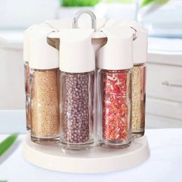 Home kitchen tools 8pcs/set spice jar combination Spices and pepper shakers Creative Rotary Glass Flavor Bottle Set