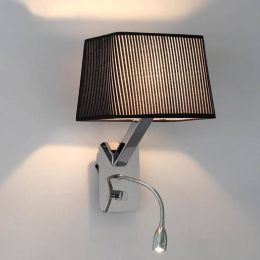 Hotel room rectanglar shade wall fixtures Bedroom large iron wall lamp with led night light industrial wall sconce reading light