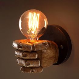 Industria Retro 1-Light Clenched Fist Creative Indoor Wall Light &amp;amp; Exposed Bulb
