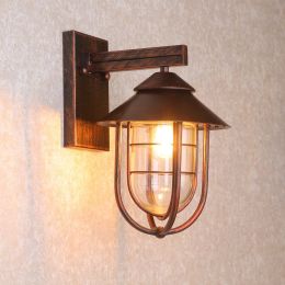 Industrial 1-Light Metal Cage Clear Glass Shaded Nautical Indoor Outdoor Wall Light in Antique Copper