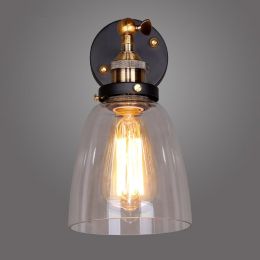 Industrial Clear Glass Shade Metal Base Swing Arm Indoor Wall lamp &amp;amp; Single Edison Bulb