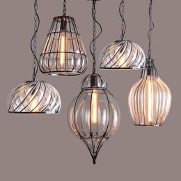 industrial Iron wire Pendant Light for Model Room Handmade Glass LED Lamp antique Restaurant Exhibition Hall Club hanging Lamps