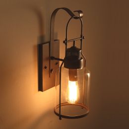 Industrial Loft Rust Metal Lantern Single Wall Sconce with Clear Glass